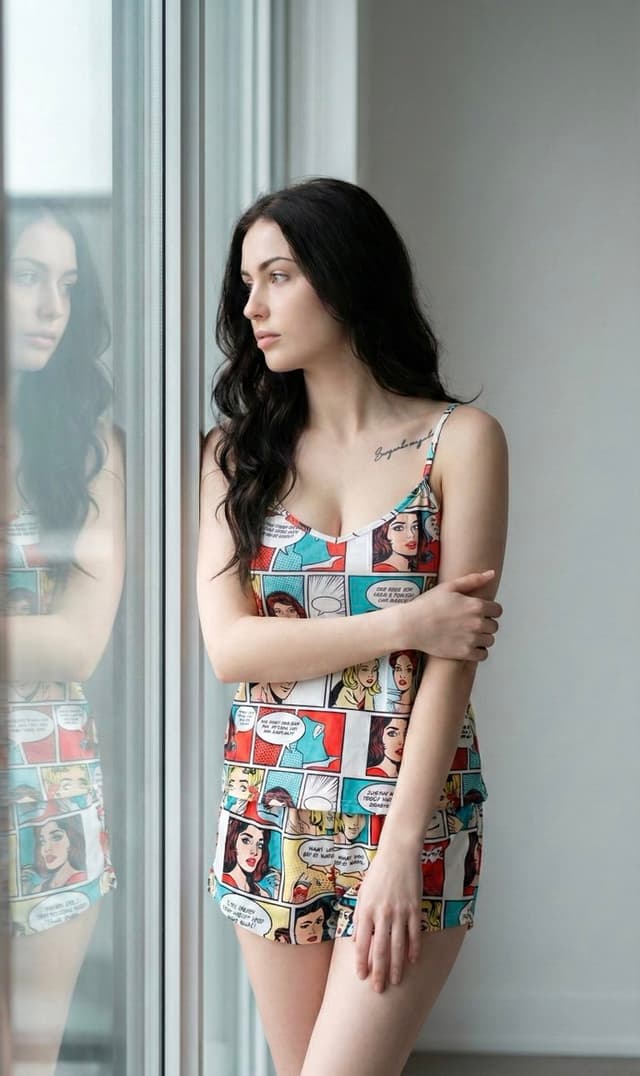 Cinematic Portrait of Woman in Pop-Art Sleepwear — output