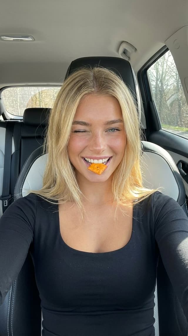 Car Selfie with Cheese Cracker Prompt — output
