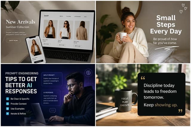 Social Media Post - Four-Panel AI Content Showcase — output