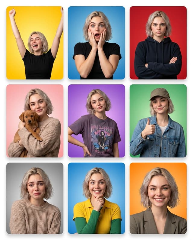 Comic / Storyboard - Emotion Grid with Gradient Backgrounds — output
