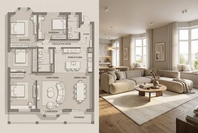 Product Marketing - Architectural Floor Plan and Realistic Interior Photo Generation — output