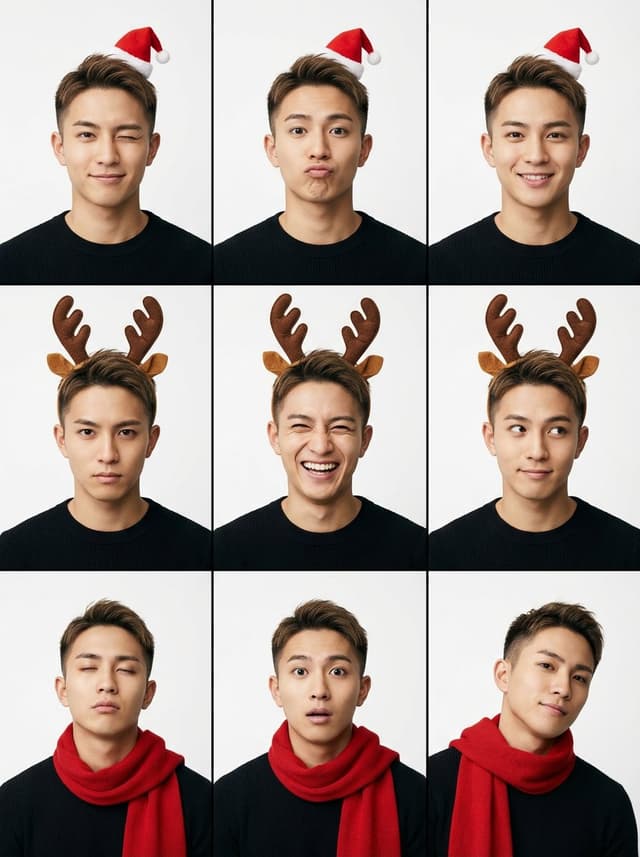 Profile / Avatar - 9-Grid Minimalist Christmas Portrait Prompt — output