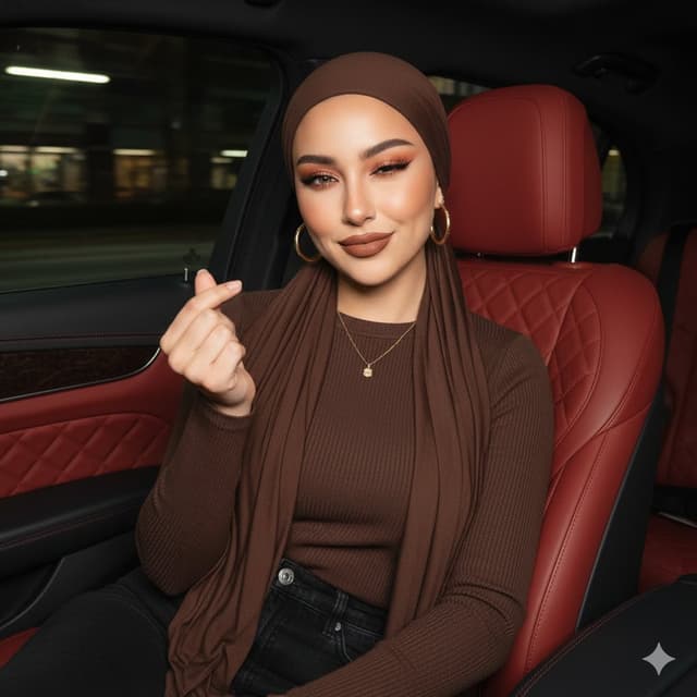 Luxury Car Hijab Portrait with Finger Heart — output