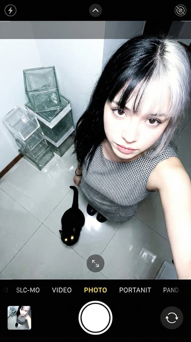 Profile / Avatar - Overhead Smartphone Selfie with Black Cat — output