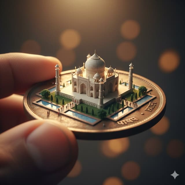 Macro Realism: Miniature Taj Mahal on a Vintage Indian Coin — output