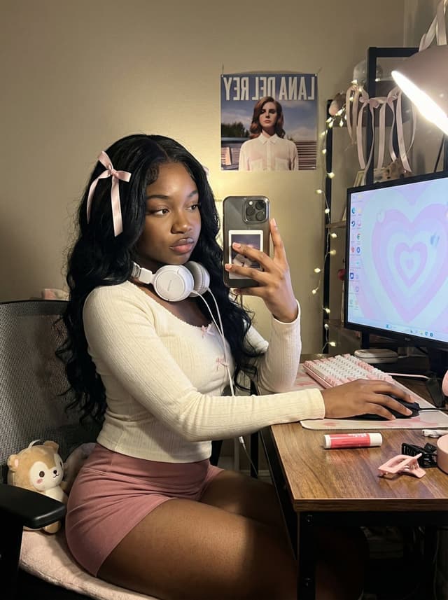 Profile / Avatar - Coquette Gamer Girl Selfie in Bedroom — output