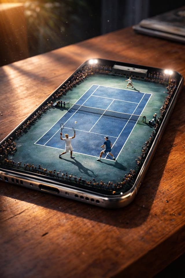 Miniature Tennis Court on Smartphone Screen — output