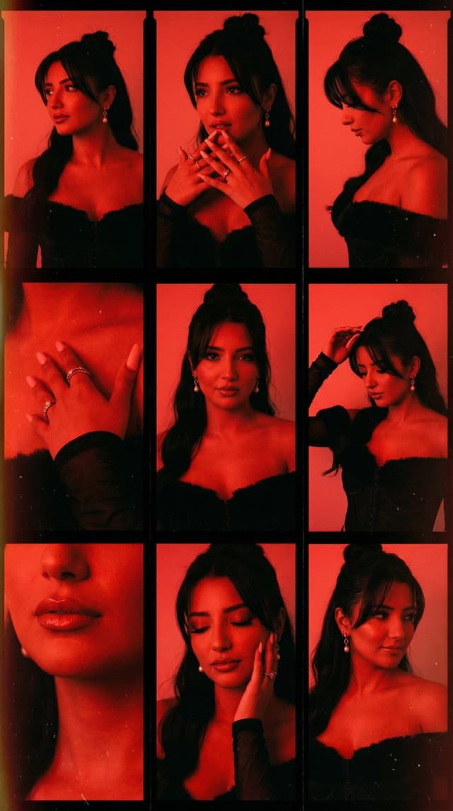 Red Gel-Lit Film Contact Sheet (9-Panel Collage) — output