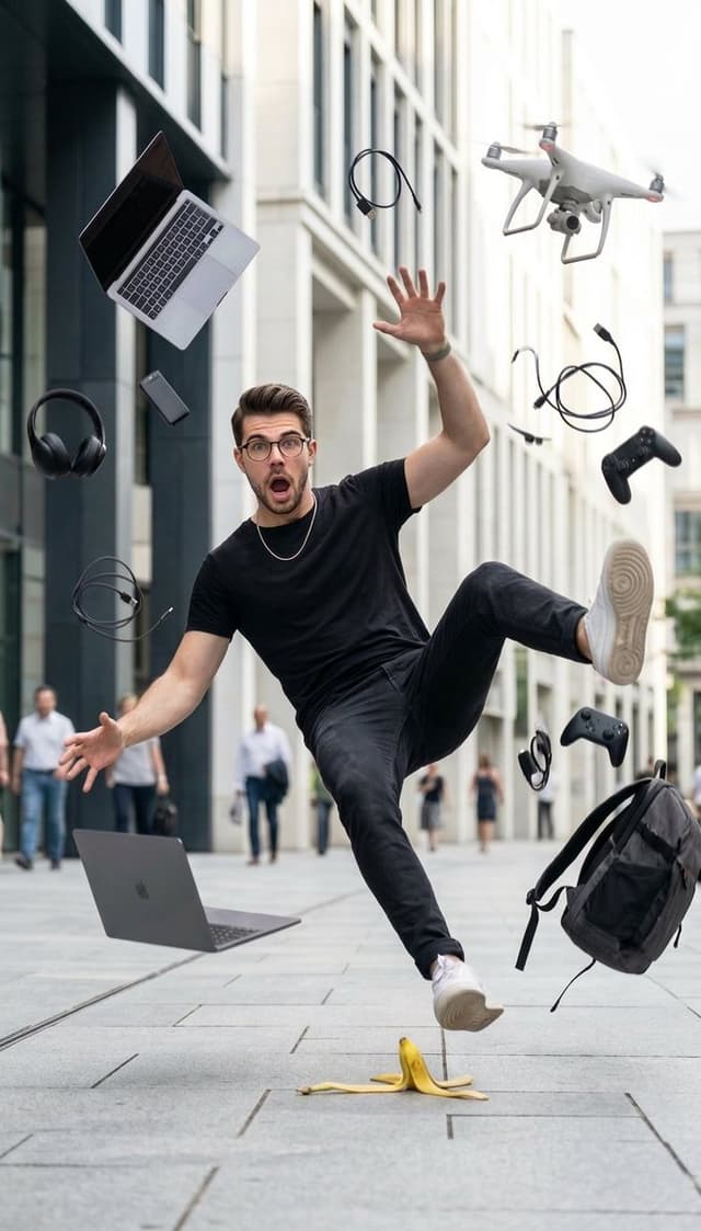 YouTube Thumbnail - Cinematic Street Photography of Man Slipping on Banana Peel — output