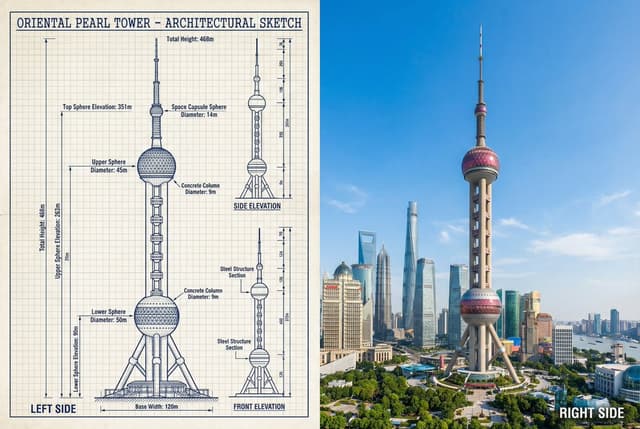 Infographic / Edu Visual - JSON Prompt for Side-by-Side Architectural Comparison of Oriental Pearl Tower — output