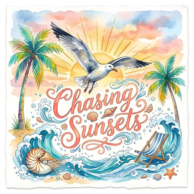 Social Media Post - Chasing Sunsets Seagull Watercolor — output