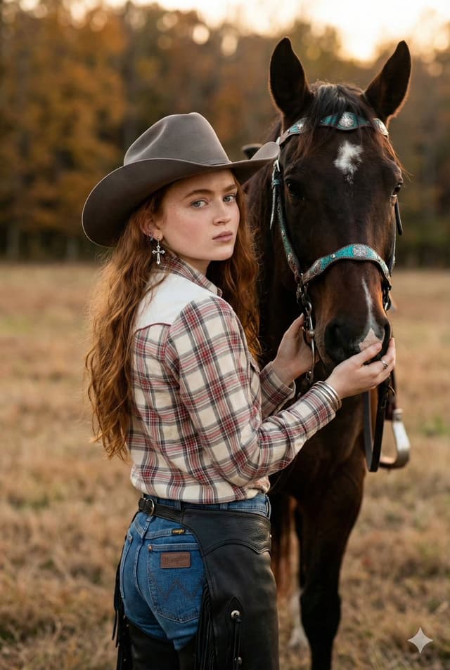 Rustic Cowgirl Portrait with Horse — output