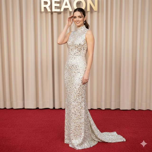 8K portrait of Ana de Armas in a high-neck sequined gown — output