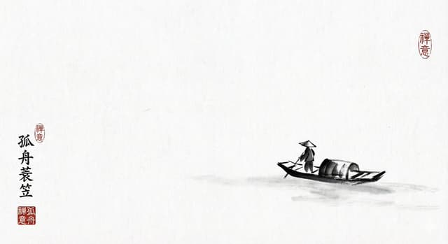 Ink painting lone boat prompt for Nano Banana Pro — output