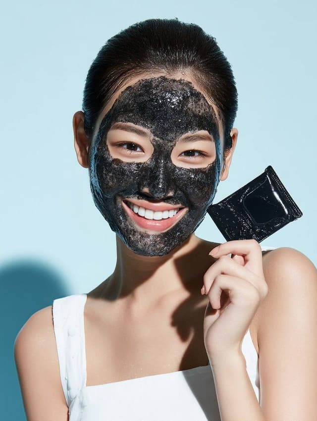 Foaming Black Sheet Mask Skincare Ad Prompt — output