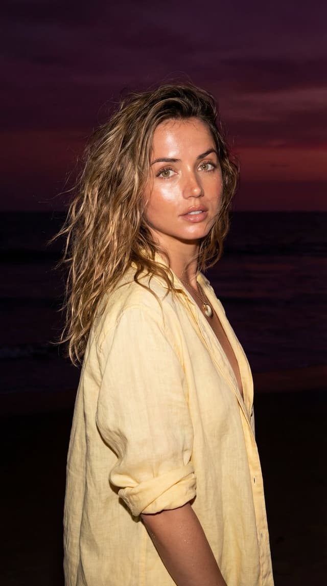 Late-Night Coastal Portrait with Flash and Sunset Glow — output