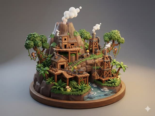 Game Asset - Collectible Miniature Diorama of a Rugged Mining Settlement — output