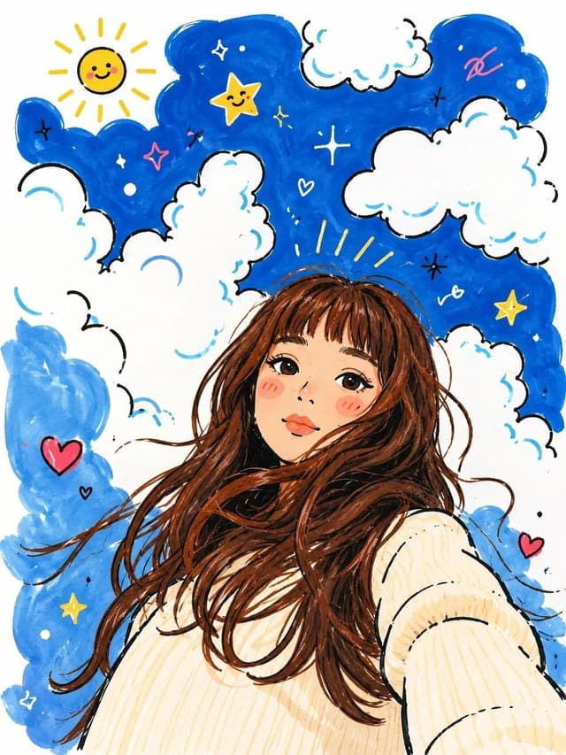 Profile / Avatar - Whimsical Doodle Art Selfie — output