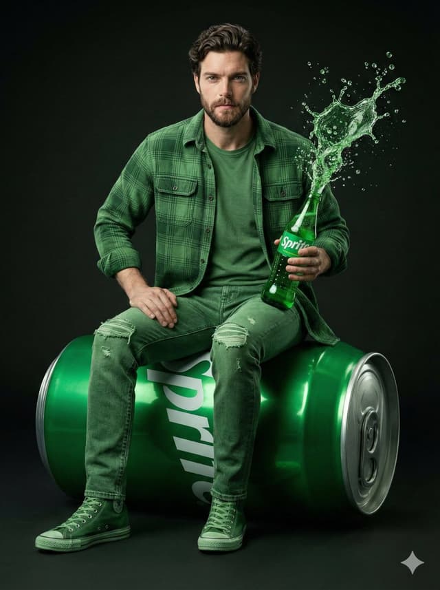 Giant Sprite Can Product Shot with Subject — output