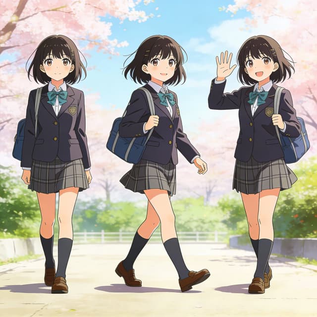 Three-pose anime girl consistency prompt — output