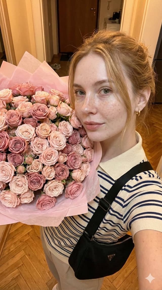 Golden Hour Selfie with Massive Rose Bouquet — output