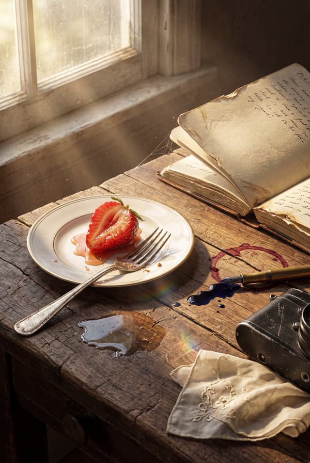 Highly detailed 8K morning still life desk scene prompt — output