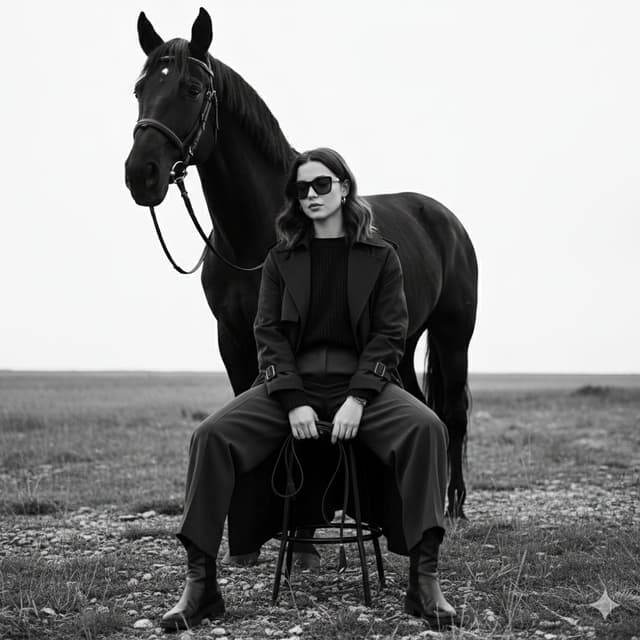 Monochrome Fine-Art Fashion Editorial with Horse — output
