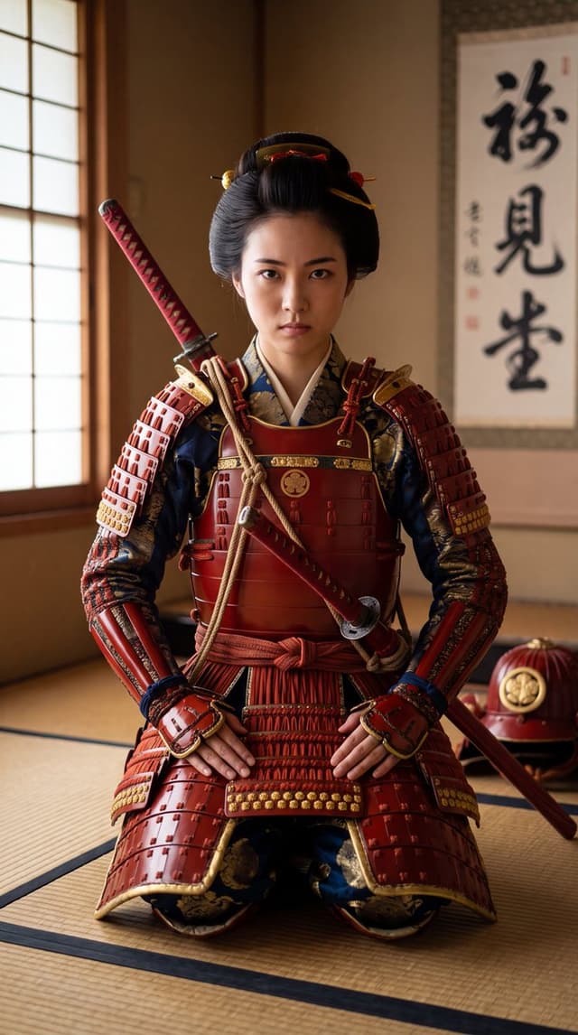 Game Asset - Japanese Samurai Woman in Red Armor — output