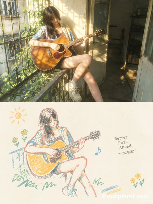 Comic / Storyboard - Photo to Cozy Crayon Drawing Comparison — output