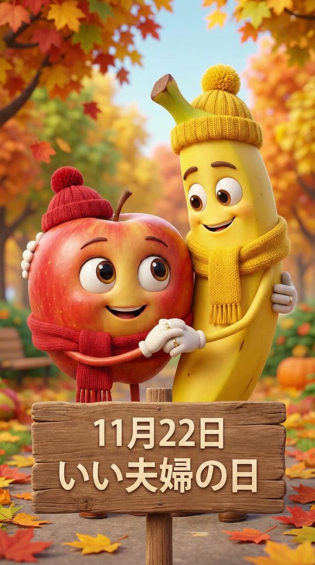 Anthropomorphized apple and banana couple — output