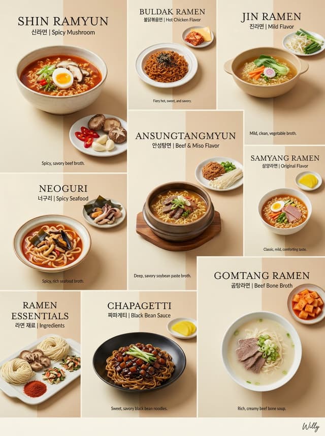 Luxury Minimalist Bento Grid of Korean Ramen Collection — output