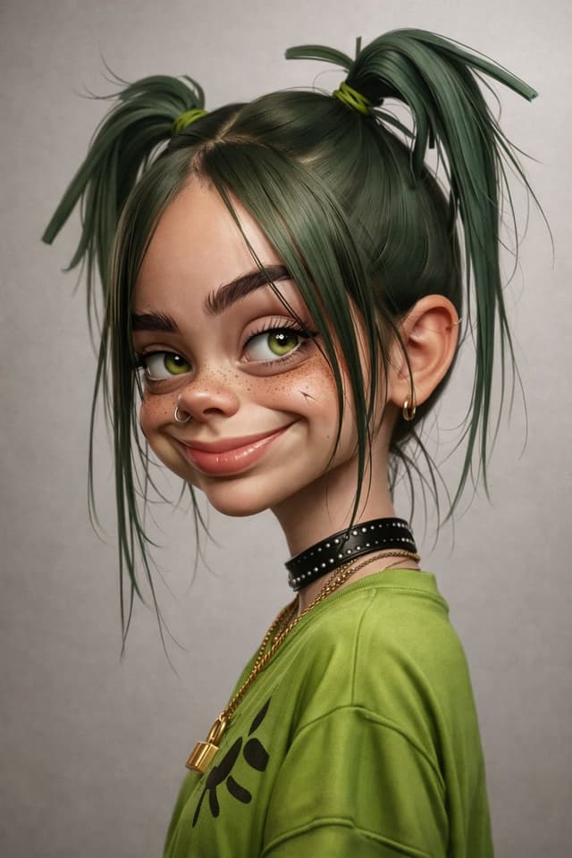 Game Asset - 3D-Rendered Billie Eilish Cartoon Portrait — output