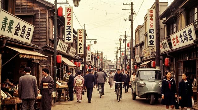 High economic growth era Japanese downtown shopping street — output