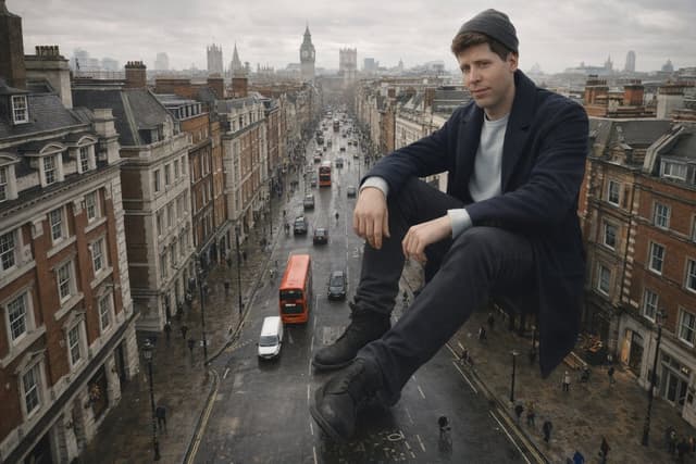 Colossal Man Seated in London Street Prompt — output