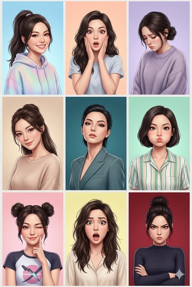 3x3 Grid Collage of Emotions in 3D Cartoon Style — output