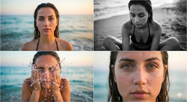 Ana de Armas Cinematic Beach Collage Prompt — output