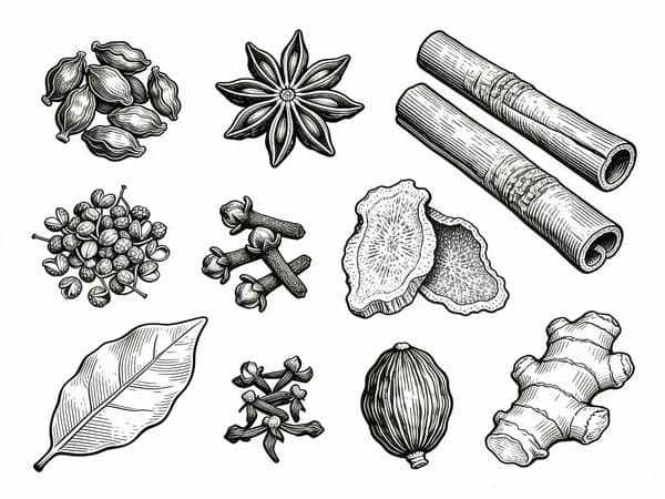 Line Art of Traditional Chinese Seasoning Herbs — output