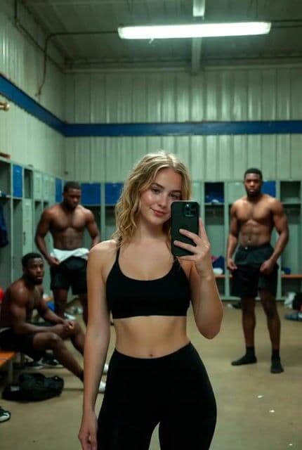 Blonde Woman Selfie with African Football Players Video Prompt — cover