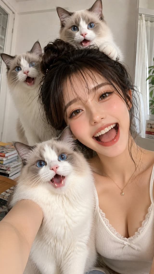 Profile / Avatar - Three Cats Morning Selfie Prompt — output