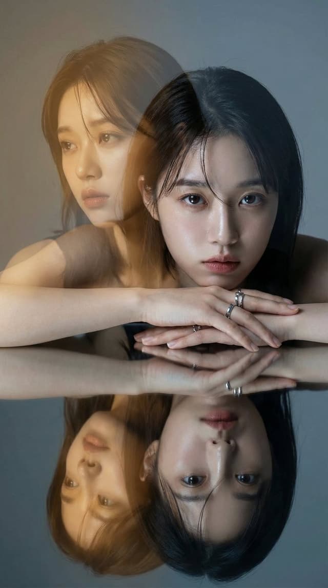 High-Fashion Double Exposure Portrait with Reflection — output