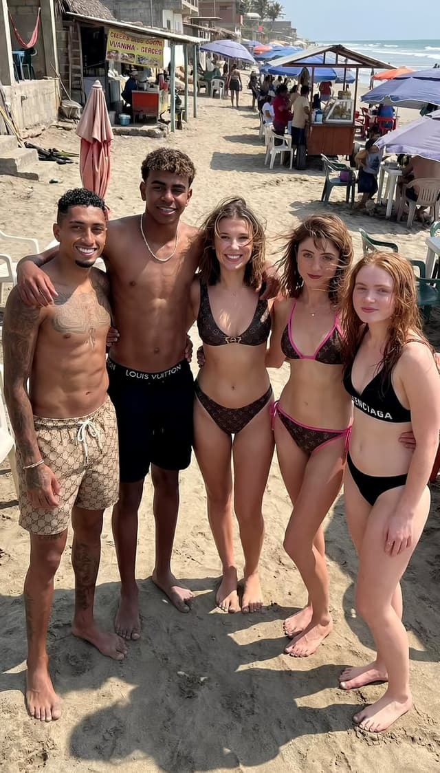 Celebrity Group Photo on Tropical Beach Prompt — output