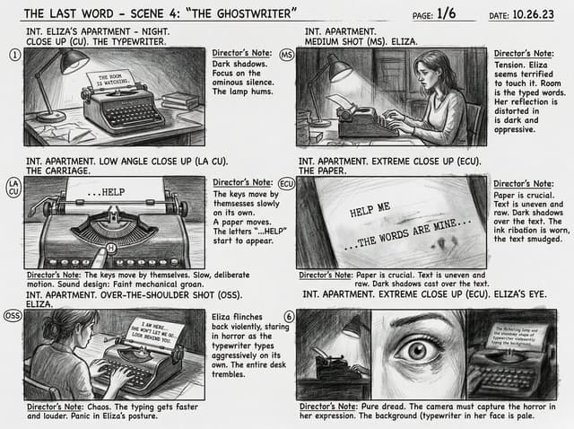 Comic / Storyboard - Six-Panel Cinematic Storyboard Sketch — output