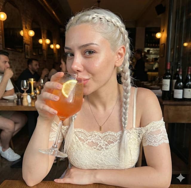 Photorealistic Intimate Portrait of a Woman Drinking a Cocktail — output