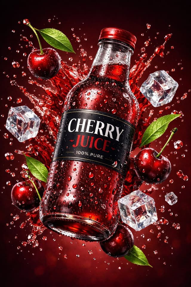 E-commerce Main Image - 3D Commercial Shot of Cherry Juice Bottle — output