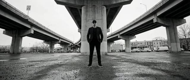 High-Contrast Documentary Photo Under a Brutalist Overpass — output
