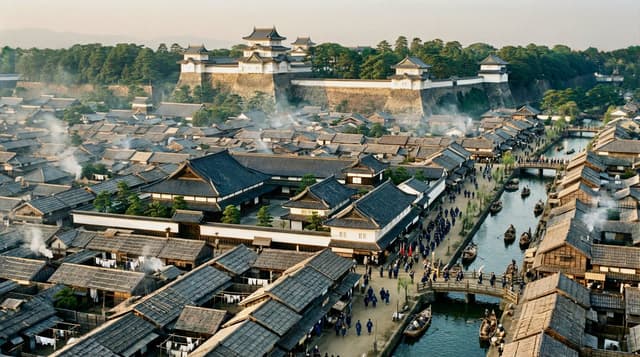 Edo-period castle town scene — output