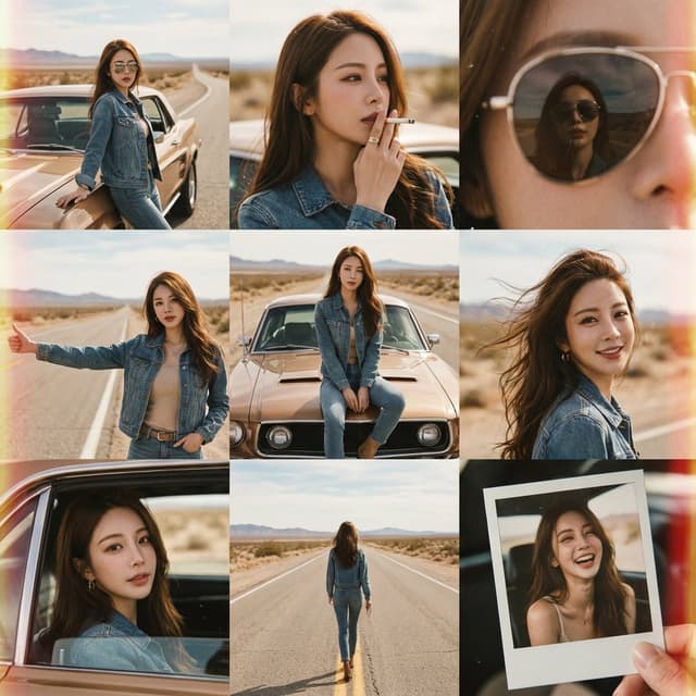 Vintage 70s Desert Highway 3x3 Grid Collage — output
