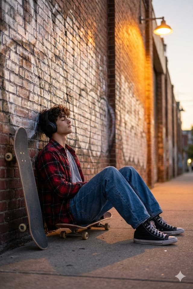 Cinematic Skateboarder Portrait Prompt at Golden Hour — output