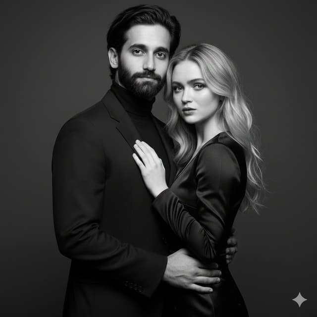 Black-and-White Studio Portrait of a Couple with Identity Lock — output