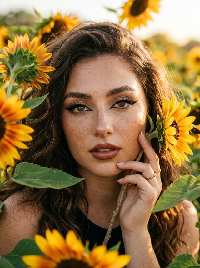 Product Marketing - Sunflowers and Cinematic Eye-Lip Portrait — output